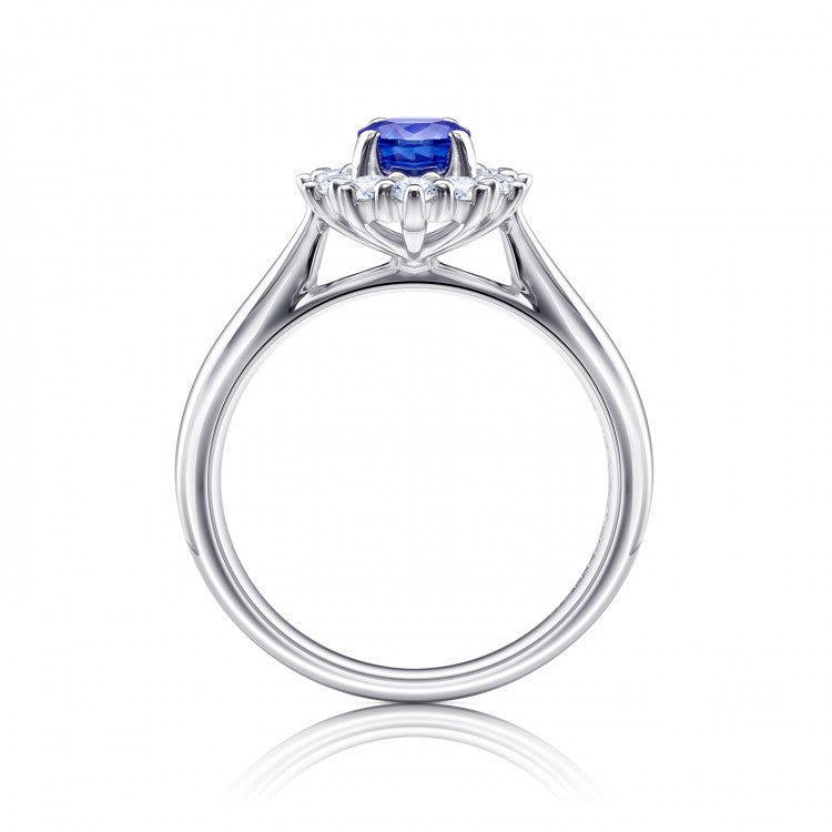 Anillo de Zafiro Oval con Orla de Brillantes Estilo Lady Dee