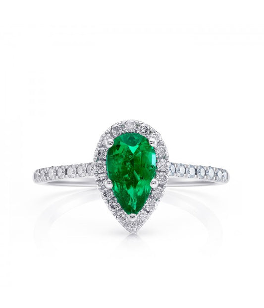 Anillo de Esmeralda talla Pera con Orla de Brillantes