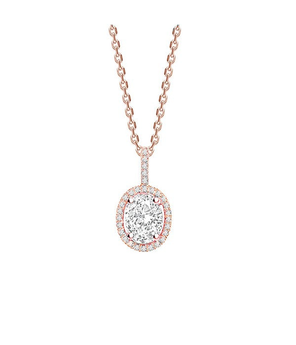 Colgante de Diamante talla Oval con Orla Oro Rosa