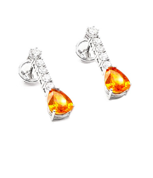 Pendientes Colgantes de Zafiro Naranja talla Pera y Diamantes