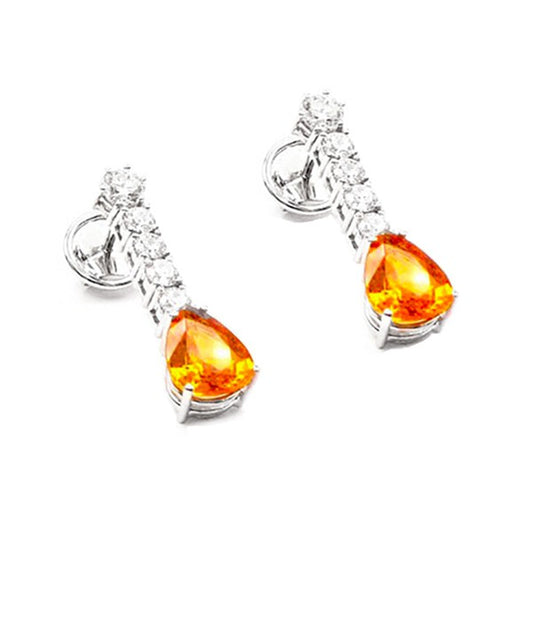 Pendientes Colgantes de Zafiro Naranja talla Pera y Diamantes